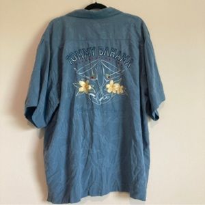 Tommy Bahama Men’s Button Down Collared Hawaiian Shirt 100% Silk Size XXL Blue